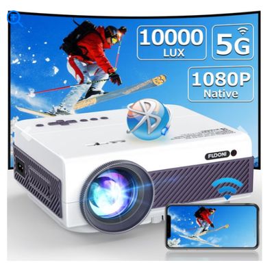 Projector with WiFi and Bluetooth, Native 1080P Outdoor Projector 10000L Support 4K, Portable Movie Projector with Screen and Max 300", Compatible with iOS/Android/Laptop/TV Stick/HDMI/USB/VGA