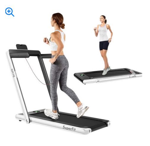 2.25HP 2 in 1 Folding Treadmill with APP Speaker Remote Control-White - Color: White