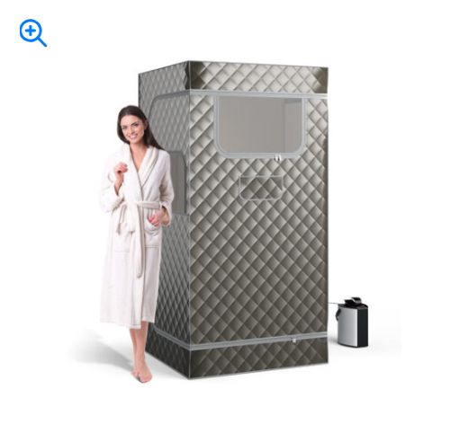 Portable Steam Sauna with 3L Steam Generator Remote Control Wood Foot Massager and Foldable Chair for Home-Gray - Color: Gray