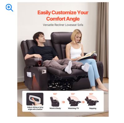 Loveseat Recliner Sofa, Power Reclining Couch with Heating &amp; Massage and Timer, PU Leather Electric Recliner Sofa with USB Ports, Cup Holders and Side Bags, Dual Loveseat Chair for Living Room