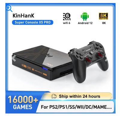 Color: WHITE, Plug Type: AU,  - New! Kinhank Super Console X5 PRO Retro Video Game Consoles Plug and Play 4T with 16000 Games for PS2/WII/SS/DC/N64 Android 12