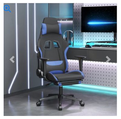 Gaming Chair Black and Blue Fabric (100% polyester), Metal, Plywood
