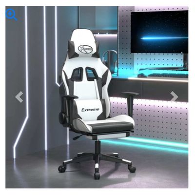 Gaming Chair White Faux leather, Metal, Plywood Medium