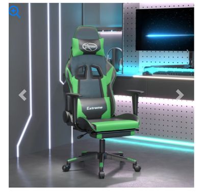 Gaming Chair Black and green Faux leather, metal, plywood, foam