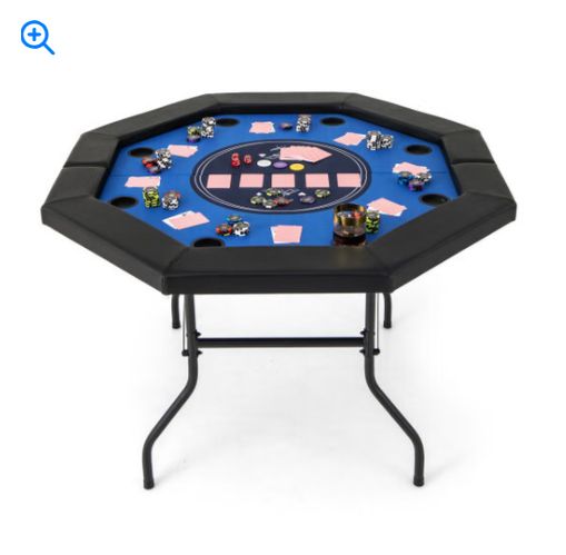 48 Inches Foldable Poker Table with Padded Rails and Cup Holders-Blue - Color: Blue