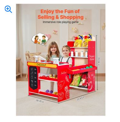 Kids Grocery Store Playset, Wooden Play Store with Shopping Bag, Kids Supermarket Pretend Play Toy Set with Conveyor Belt, Scanner, Cash Register, Realistic Scale, Gift for Kids Grocery Store Playset, Wooden Play Store with Shopping Bag, Kids Supermarket Pretend Play Toy Set with Conveyor Belt, Scanner, Cash Register, Realistic Scale, Gift for