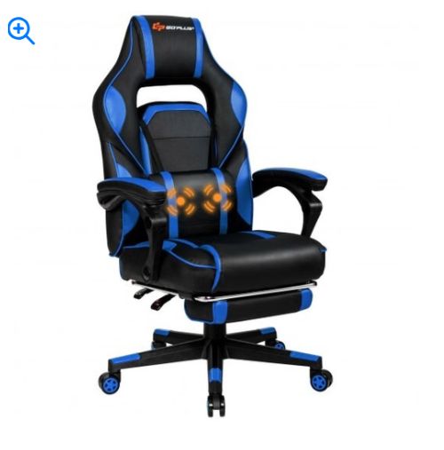 Massage Gaming Chair with Footrest and Lumbar Support - Color: Blue
