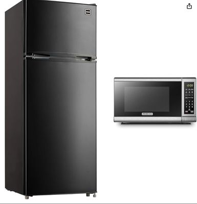 RCA RFR741-BLACK Apartment Size-Top Freezer-2 Door Fridge-Adjustable Thermostat &amp; BLACK+DECKER EM720CB7 Digital Microwave Oven