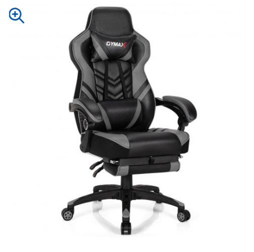 Adjustable Gaming Chair with Footrest for Home Office-Gray - Color: Gray