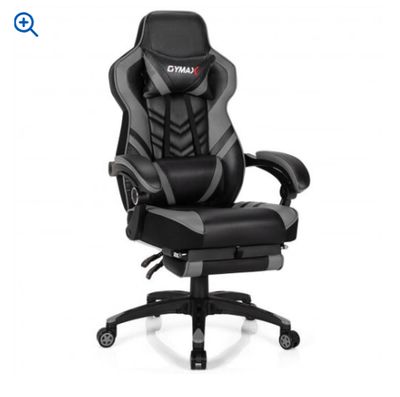 Adjustable Gaming Chair with Footrest for Home Office-Gray - Color: Gray