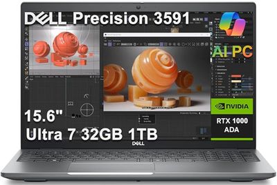 Dell Precision 3591 Mobile Workstation AI PC Laptop (15.6" FHD, Intel 16-Core Ultra 7 165H, 32GB DDR5, 1TB SSD, NVIDIA RTX 1000 Ada 6GB) for Business, Engineer, Thunderbolt 4, IST HUB, Win 11 Pro
