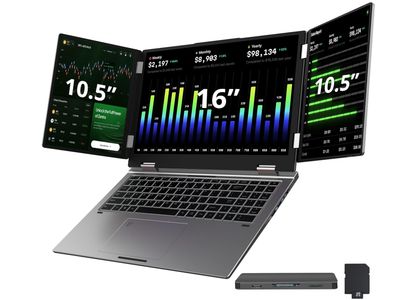 Hotface 16" Triple-Screen Laptop with Dual 10.5" Auxiliary Displays, Intel i7-12700H, 64GB RAM, 2TB SSD, Backlit Keyboard, Face &amp; Fingerprint Unlock, Wi-Fi, Windows 11 Pro, Gray, 128GB Docking Station