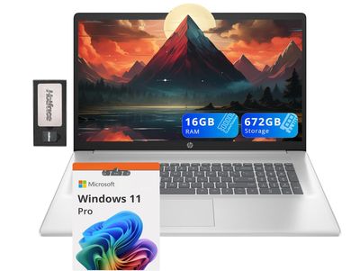 HP 17.3" FHD Anti-Glare Laptop, AMD Ryzen 5 7430U, 16GB DDR4 RAM, 672GB Storage (512GB PCIe SSD+160GB Docking Station Set),