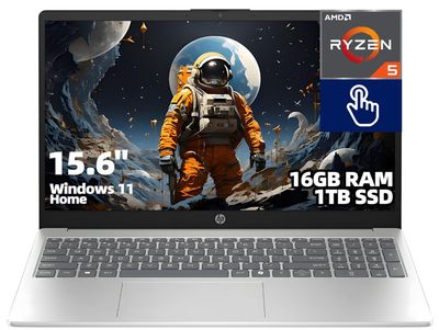 HP 15.6" Touchscreen HD Laptop, AMD Ryzen 5 7520U, 16GB DDR5 RAM, 1TB SSD, Windows 11 Home, Wi-Fi 6 and Bluetooth, Thin and Light Portable Notebook for Home Office, Business and Student Laptop