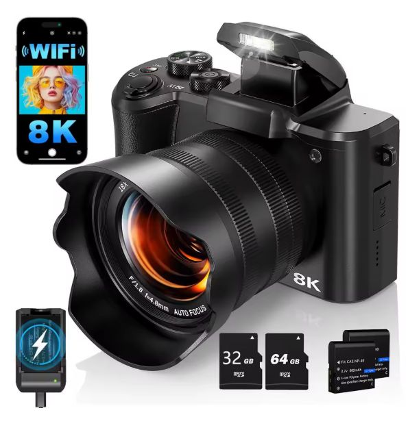 8K Digital Camera for Photography Autofocus WiFi 88MP Vlogging Camera with Dual-Lens 16X Digital Zoom Touch Screen Travel Camera
