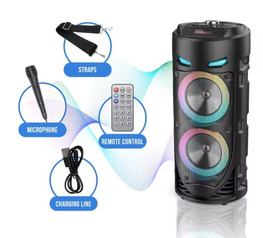 Large Square Dance Portable Bluetooth Speaker LED Colorful Light Soundbar Column KTV Soundbox Wireless Subwoofer HiFi Boombox