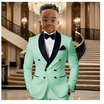 Mint Boy Suits Wedding Tuxedos With Black Shawl Two Buttons Double Breasted Kdis Wear Two Pieces Slim Flit Prom Party Blazer