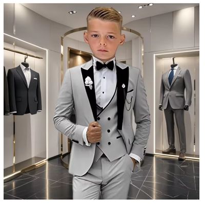 Velvet Collar Suit Set for Kids 3-14 Years, Three-Piece Wedding Suits for Boys, Toddler Suits Tuxedo Homecoming Teens Suits