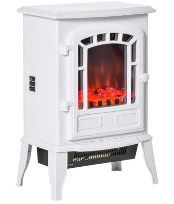 HOMCOM 22" Free Standing Electric Fireplace Stove with Realistic Flame Effect, Fire Place Heater with Door, Overheat Safety Protection, 750W / 1500W, White