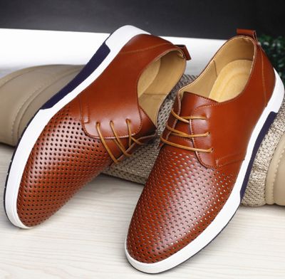 Men's casual shoes, business casual men's shoes, leather shoes - Color: Red 1, Size: 46