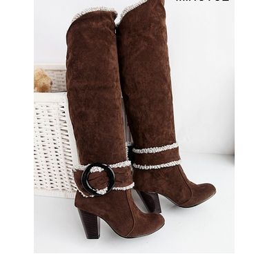Color: Brown, Size: 37 - Explosion models women's boots with high heel high boots boots frosted large size 40-43