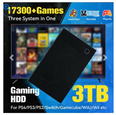 New! 3TB Portable Gaming HDD LaunchBox/Retrobat/Playnite Retro Game Console with 17300+ AAA/3D/Retro Games for