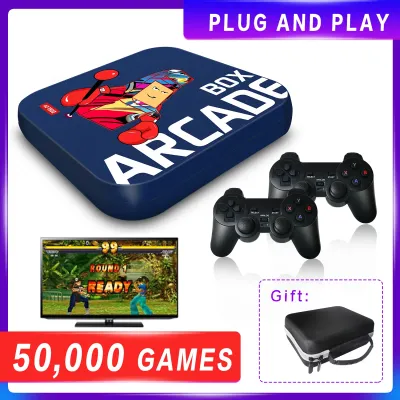 Color: Blue, Bundle: Bundle 3 - Arcade Box Retro Game Console for PS1/PSP/N64 Built-in 50 Emulator Video Game Console TV Box Classic Game Box with Controller