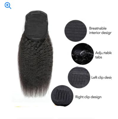 Wig size: 24 inches - Kinky Straight Human Hair With A Ponytail In The Hair
