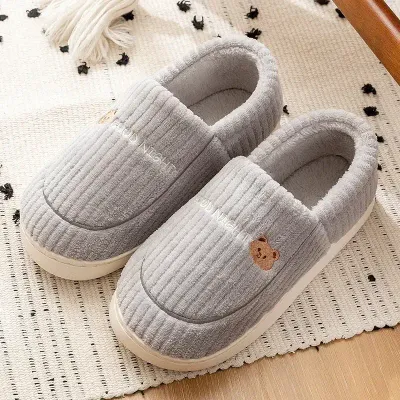 Color: black, Shoe Size: 14.5 - Autumn Winter Men Slippers Home Floor Footwear New Indoor Women Soft Plush Non Slip Slides Warm Plush Couples Cotton Shoes
