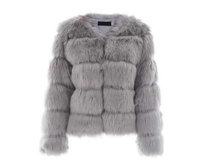 Color: Gray, Size: L - New faux furry slim mink jacket short faux fur fur coat female