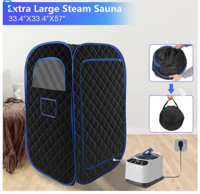 Portable Steam Sauna, Portable Sauna for Home, Sauna Tent Sauna Box with 3L Steamer with Remote Control and Folding Chair, Black