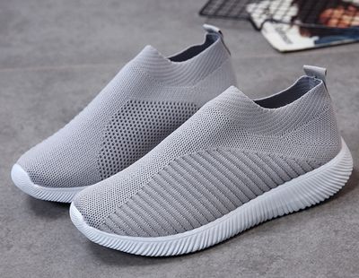 Size: 39, Color: Grey 2pcs - 2021 winter new casual knitted socks shoes flat sports shoes