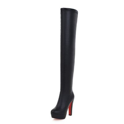 Size: 43, Color: Black - Wild super high heeled knee boots