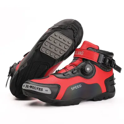 Color: Gold, Shoe Size: 44 - Men's Motorcycle Protective Boots Leather Breathable Shock-absorbing Waterproof Motorcycle Cross-country Shoes Protect The Ankle