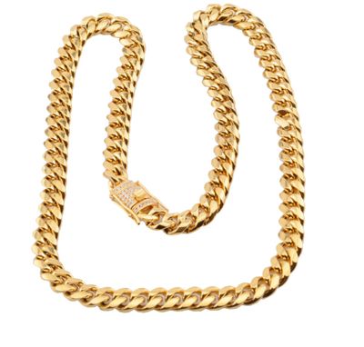 Color: 8mm 18 inch (46cm) - 8-18mm wide stainless steel cuban Miami chains necklaces CZ Zircon box lock big heavy gold chain for men Hip Hop Rock jewelry