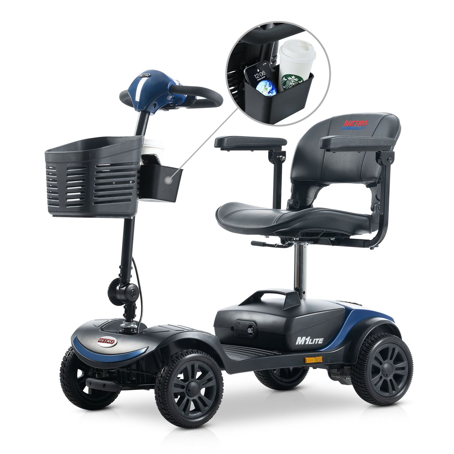 [NO LED LIGHT, WITH STORAGE BOX ] Compact Mobility Scooter--Frosted Blue