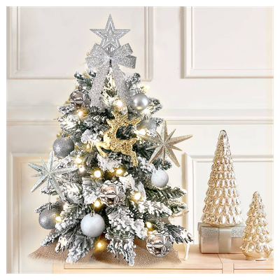 2ft Mini Christmas Tree with Light Artificial Small Tabletop Christmas Decoration with Flocked Snow, Exquisite Decor & Xmas Ornaments for Table Top for Home & Office, Silver 2ft Mini Christmas Tree with Light Artificial Small Tabletop Christmas Decoration with Flocked Snow, Exquisite Decor & Xmas Ornaments for Table Top for Home & Office, Silver