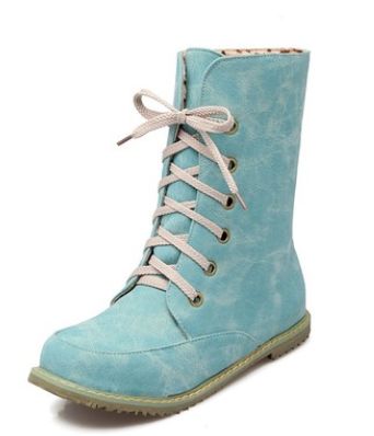 Color: Blue, Size: 42 - New two-piece boots round head flat with large size women's boots
