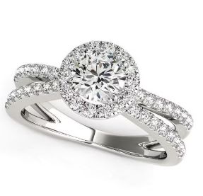Size: 8.5 - 14k White Gold Diamond Engagement Ring with Split Shank Design (1 1/2 cttw)