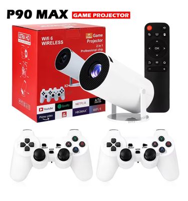 P90 Max Projector Game 4K HD 1080P Bluetooth-Compatible Androd11 Proyector W 2 Wireless Game Controllers Built-in 19000+ Games