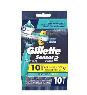 Gillette Sensor2 Plus Pivoting Head Men’s Disposable Razors, 10 Count