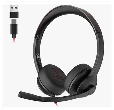 USB-C/USB-A Wired Headset with Noise Cancelling Microphone | On-Ear Office Headphones for PC/Laptop | Mute Button &amp; All-Day Comfort for Call Center, Video Conferencing, Remote Work,Online Class