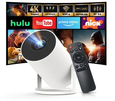 Built-in Apps &amp; 2026 Upgraded WEMI Mini Portable Projector Mini Projecteur Portatif with WiFi 6 and Bluetooth 5.4 for Bedroom Smart Movie for iPhone OptiBarrel 500