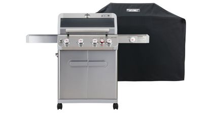 Monument Grills Outdoor Barbecue Stainless Steel 4 Burner Propane Gas Grill, 62,000 BTU Patio Garden Barbecue Grill with Side Burner, Infrared Technology and Knob Controls, Mesa415BZ with BBQ Cover