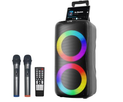 Bluetooth Speaker 800 Watts  Rechargeable Karaoke Machine with Dual 8" Woofers, LED Lights, Bluetooth/USB/AUX, 2 Wireless Microphones &amp; Remote Control (Batteries Not Included), Charging Cable Included