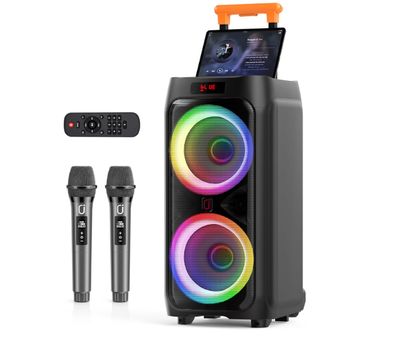 Bluetooth Speaker with 500 Watts - JYX Karaoke Machine with 2 Wireless Microphones for Adults, 8" Subwoofer Big Peak Power,PA System with DJ Light, Rolling Wheels and Trolley,Perfect for Outdoor Party