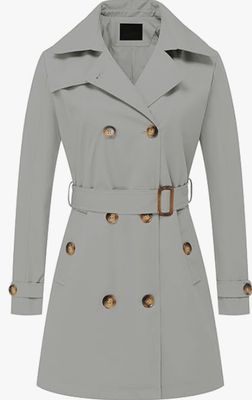 Women's Double Breasted Trench Coats Mid-Length Belted Overcoat Long Dress Jacket with Detachable Hood