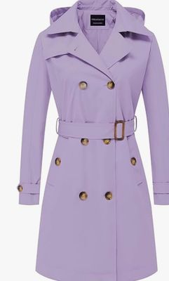 CREATMO US Women's Long Trench Coat Double-Breasted Classic Lapel Overcoat Belted Slim Outerwear Coat with Detachable Hood