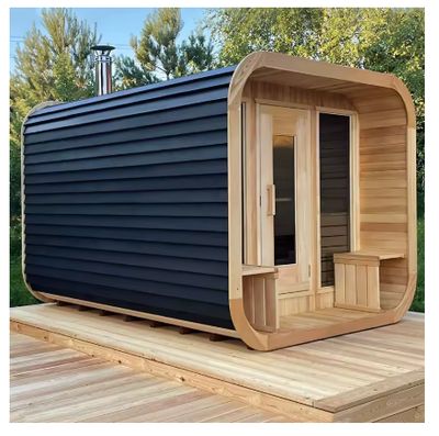 Canadian Red Cedar Outdoor Cube Sauna with Traditional Wood Sauna with Front Porch