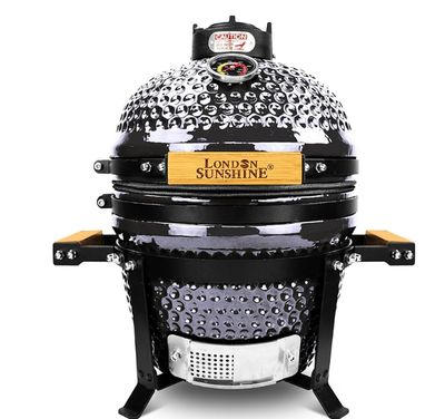 London Sunshine Ceramic BBQ Charcoal Kamado Grill 13 inch Portable Tabletop BBQ Bright Gray